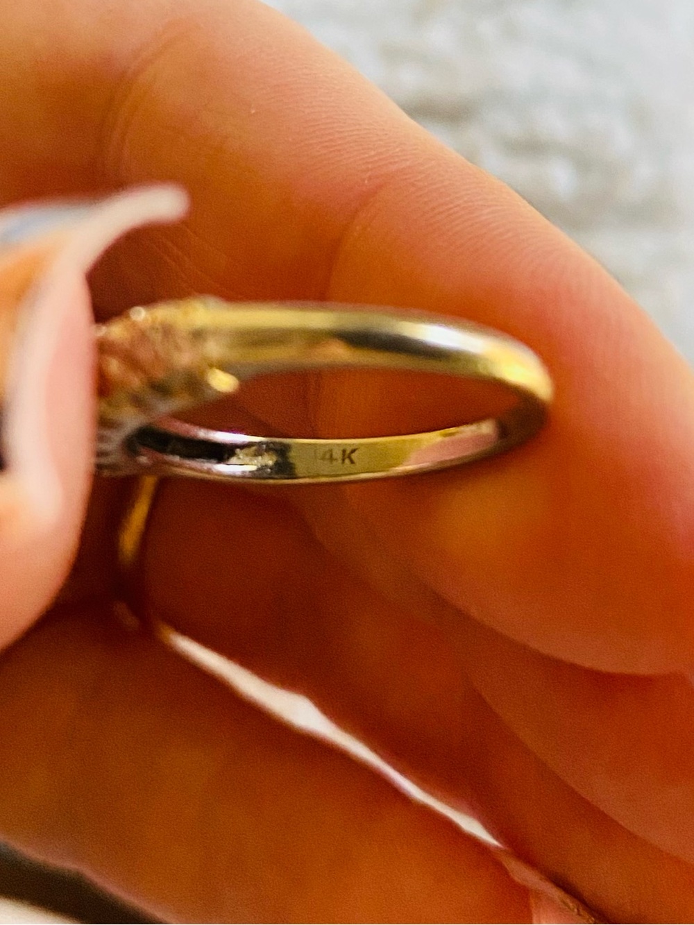 Vintage 14K White/Yellow Gold Wedding Band 6 Diamonds Antique 1930’s Engagement - Picture 4 of 5
